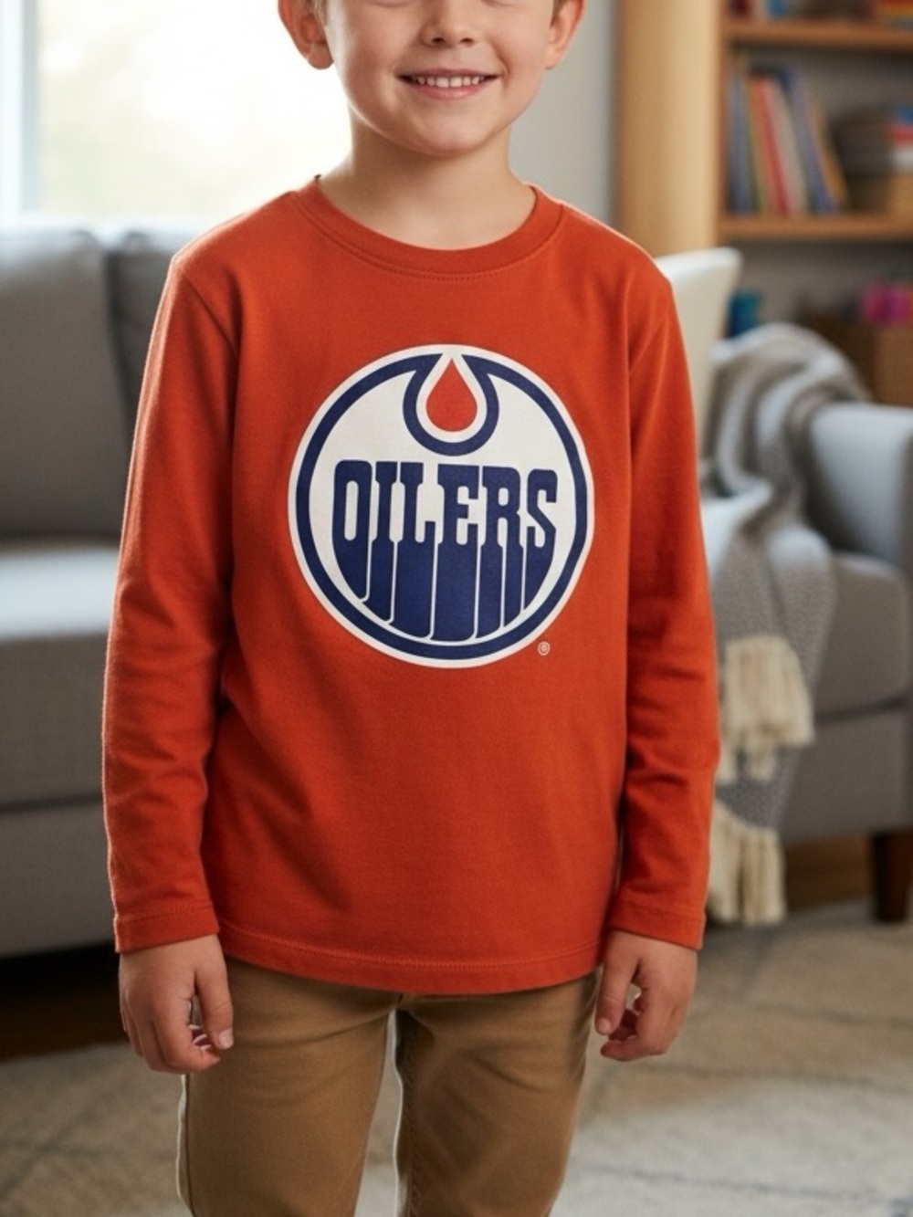 NHL Authentic Kids Edmonton Oilers Long Sleeved Crewneck Tee